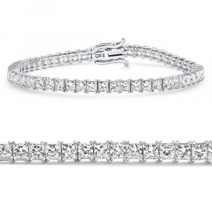 Теннисный браслет с бриллиантом принцессной огранки 9,20 карата, 7 дюймов, выращенное в лаборатории золото 14 карат Pompeii2, 14K White Gold