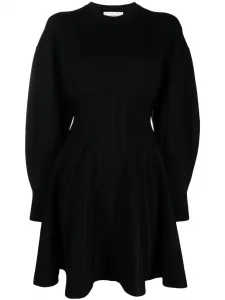 Расклешенное платье мини из смесовой шерсти Alexander McQueen, черный
