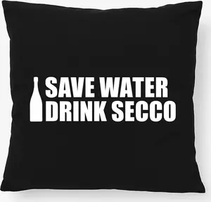 Подушка Huuraa Save Water Drink Secco, подарочная бутылка для игристого вина, 40x40 см, с наполнителем из черного хлопка, украшение для бутылки с водой и напитком Secco Hellweg Druckerei