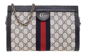 Сумка через плечо с кожаным клатчем на холсте женская бело-голубая GUCCI