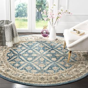Ковер SAFAVIEH, 201 x 201 см, Sofia Collection, круглый, синий и бежевый, винтажный восточный дистресс-дизайн, без линьки и простой в уходе, идеален для помещений с высокой проходимостью в гостиной, спальне (SOF378C)