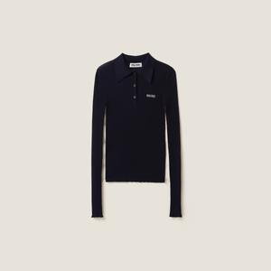 Вязаное поло из кашемира и шелка MIU MIU, синий