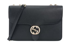 Сумка-почтальон из личиевой зернистой кожи, дорожная сумка, через плечо, большая, женская, черная GUCCI