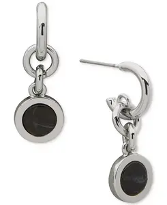 Двойные серьги-подвески зеленого цвета с серебристой инкрустацией Dkny, black