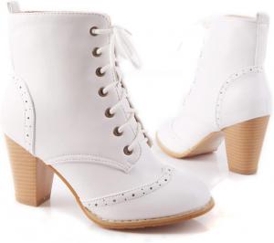 Женские ботильоны VOKLIN с круглым носком на шнуровке, массивным каблуком и западным оксфордским стилем, White-Velvet Lined