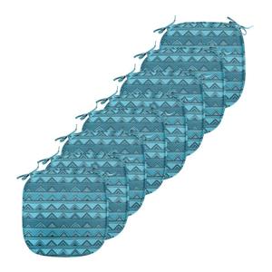 Подушки на обеденный стул в полоску ABAKUHAUS, треугольники в стиле каракулей, декоративная водонепроницаемая подушка с ремнями для кухонных сидений, 40 см x 40 см — упаковка из 8 шт., синий и голубой