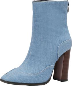 Женские ботильоны колор-блок с массивным каблуком и задней молнией XIEPP, Blue