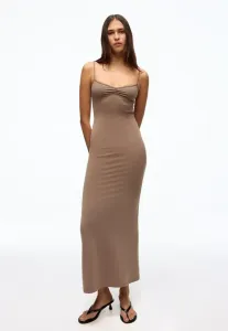 Дневное платье миди с присборенными бретелями Bershka, Sand