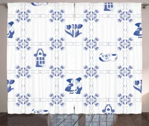 Винтажная синяя штора в деревенском стиле ABAKUHAUS, символ голландской культуры, универсальные ленточные шторы для гостиной с петлями и крючками, 280 x 225 см, фиолетово-синий и белый цвета Abakuhaus