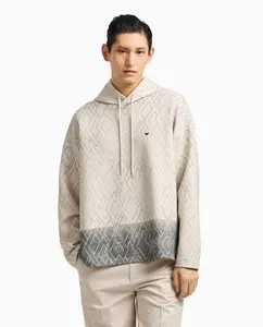 Мужская худи с разноцветным принтом и капюшоном Emporio Armani, темно-синий