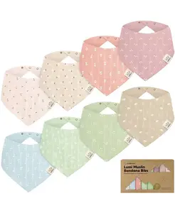 8pk Lumi Muslin Baby Bibs, бандана-слюнявчики для мальчиков и девочек, муслиновые слюнявчики для новорожденных и малышей Keababies, синий