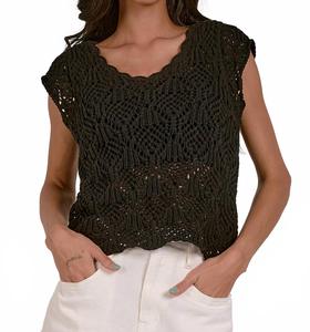 Черный вязаный свитер с короткими рукавами ELAN