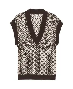 Коричневый шерстяной свитер без рукавов Ines De La Fressange Paris, мультиколор