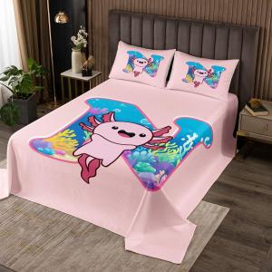Erosebridal Комплект постельного белья A-Z Letter Axolotl Salamander с розовым стеганым покрывалом и морским принтом, Multi 13