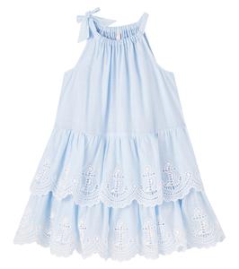 Многоярусное хлопковое платье Scarborough Zimmermann Kids, Blue/Ivory