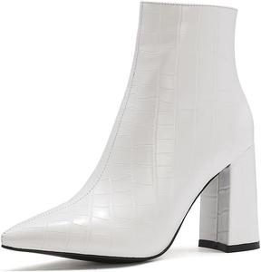 Женские ботильоны с острым носком на массивном высоком каблуке, с боковой молнией, зимне-осенние, нарядные короткие ботинки JOEUSTY, White