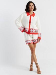 Рубашка с ручной вышивкой цветочной каймой Chinti & Parker, Cream/Terracotta