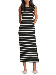 Трикотажное платье-миди в полоску без рукавов rag & bone, черный/белый