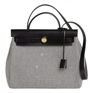 HERMES Herbag Zip Criss Viking Canvas с кожаной отделкой Hunter Cow, женская сумка через плечо, бежевая и черная