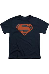 Футболка с коротким рукавом для детей с коллажем из винтажных щитов Superman Gildan, темно-синий