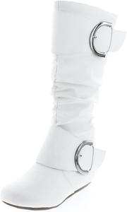 TOP Moda Bank-81 Damenmode, runder Zehenbereich, flacher Absatz, Reißverschluss, Schnalle, Slouchy Mi, 2-Weißes Pu