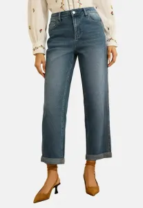 Джинсы прямого кроя с радужной строчкой. Love & Roses, Mid Blue