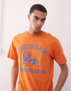 Футболка ICECREAM с короткими рукавами и изображением бульдога оранжевого цвета