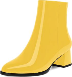 Женские ботинки NUMALEO с круглым носком, для путешествий и улицы, лаковые, стильные, на молнии, с толстым низким каблуком 5 см, высокие до щиколотки, Yellow