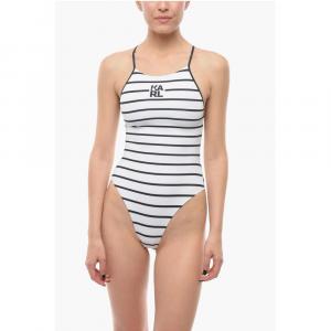 Полосатый цельный купальник Karl Lagerfeld, White