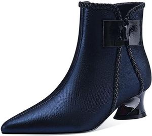 Женские ботинки из микрофибры, короткие ботинки для женщин, обувь осень/зима, ботильоны, каблук-блок, заостренный носок Generic, Blue Single 39