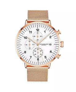 Мужской мужской белый циферблат, розовый сетчатый браслет, часы с хронографом Stuhrling, розовый