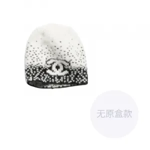 CHANEL Кашемировая и шерстяная шапка-бини Unisex White/Black