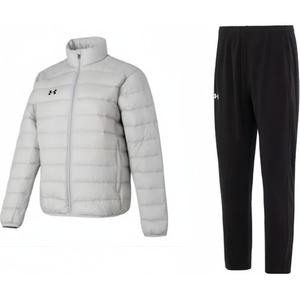 Однотонный стойка стеганая пуховая куртка с дышащим трикотажем Unisex Under Armour, clothing sets (светло серый+черный)