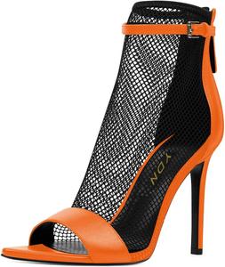 Женские сетчатые ботильоны YDN с открытым носком, высокие каблуки-стилеты, ремешок на щиколотке и задняя молния, Orange