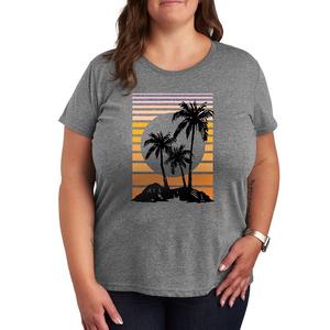 Футболка Plus с рисунком Sunset Palm Trees, цвет Heather Gray
