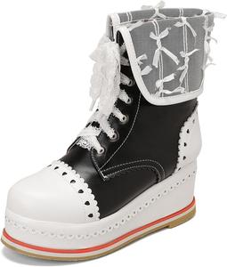 Женские милые скрытые ботильоны на платформе SHEMEE с высокой шпилькой, шнуровкой, круглым носком и боковой молнией, кавайная обувь, Black