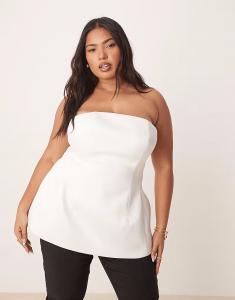 Топ-бандо ASOS DESIGN Curve Premium из структурированного атласа с баской и подолом белого цвета