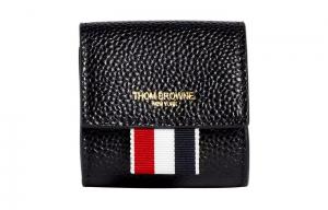 THOM BROWNE Сатиновый кожаный кошелек для монет малого размера мужской черный