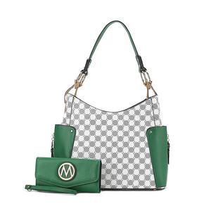 Сумка на плечо MKF Collection Penelope с круглым принтом и бумажник в тон ведьмы от Mia K — 2 предмета, зеленый