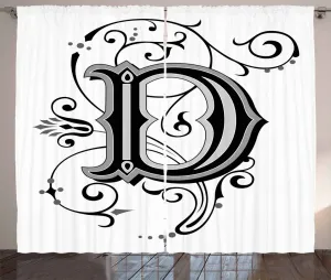 Штора ABAKUHAUS D в деревенском стиле, символ D, средневековое искусство, универсальные ленточные шторы для гостиной с петлями и крючками, 280 x 225 см, цвет белый, черный, серый Abakuhaus