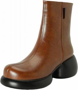 Женские ботильоны на блочном каблуке с боковой молнией для осени и зимы XIEPP, Brown