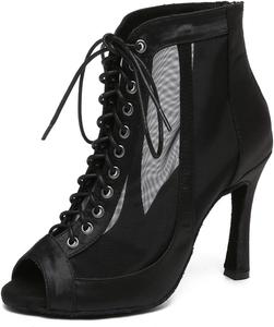 Женские танцевальные ботильоны с сеткой и шнуровкой, с молнией, для бальных, латинских и сальса танцев MGM-Joymod, L597 Black