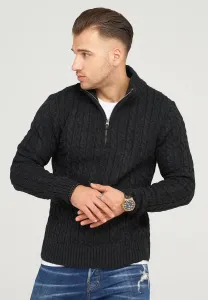 Вязаный свитер behype "CILIAN HENLEY", с уютным воротником-стойкой, антрацит