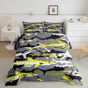 Erosebridal Комплект постельного белья Sharks с морским принтом, летний детский набор с мультяшными морскими животными, желто-серый, Yellow Grey