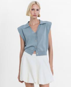 Женский трикотажный жилет с подплечниками из тонкой вязки MANGO, Blue