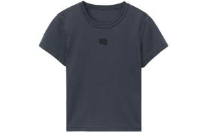 Футболка T By Puff Logo & Bound Neck Essential Jersey Shrunk Soft Obsidian Alexander Wang, темно-серый