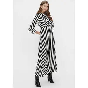 Платье-рубашка Y.A.S "YASSAVANNA LONG SHIRT DRESS", с рукавами 3/4, цвет Black W. White Stripes