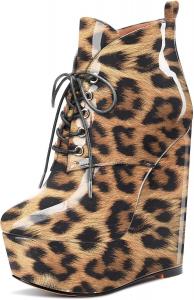 Женские ботильоны на платформе Aachcol, короткие сапожки, шнуровка, закрытый носок, на танкетке с высоким каблуком, праздничные лакированные, каблук 6 дюймов, Multicolor A