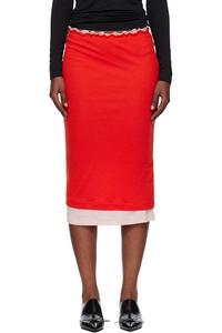 Jil Sander Комплект из двух многослойных миди-юбок из легкой шерсти красного и розового цвета