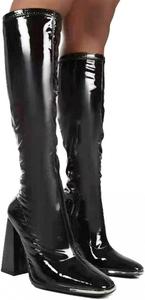 Женские высокие зимние сапоги Bcshiye до колена с толстым каблуком, квадратным носком, платформой и боковой молнией, Black